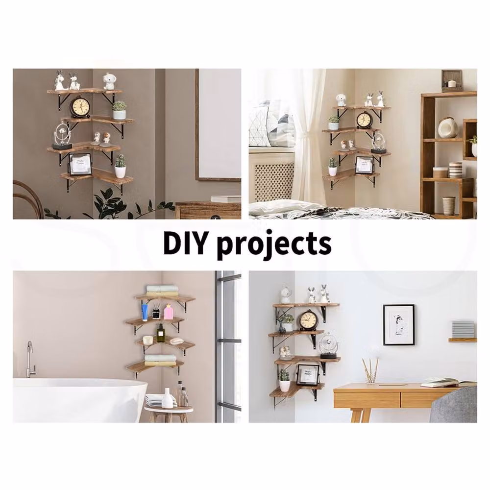 Nordara Levede L-Shape Wooden Floating Corner Shelves, Wall Mounted, Brown, W: 100 cm, D: 60 cm – 4