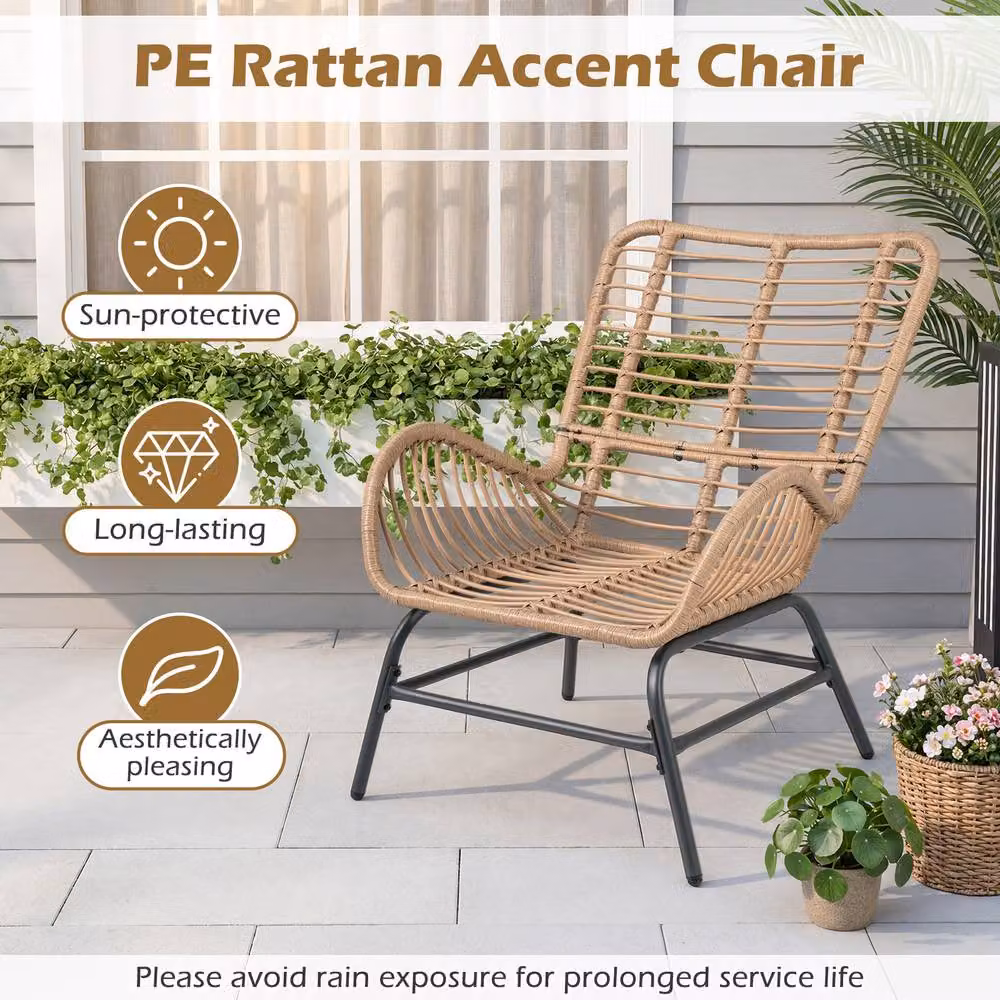 Costway White PE Rattan Leisure Armchair with Cushion for Outdoor Patio and Terrace – 4