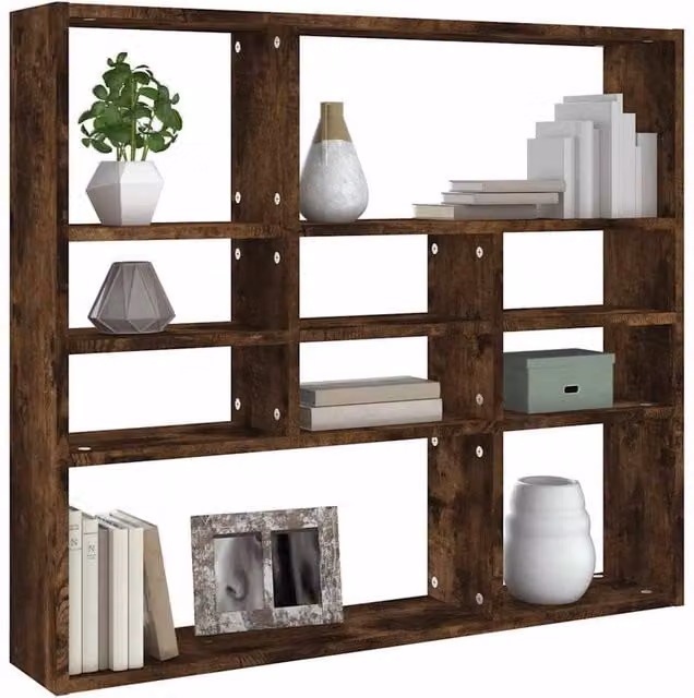 Berkfield Home Wall Mounted Smoked Oak Shelf, Brown, W: 90 cm, D: 16 cm, H: 78 cm