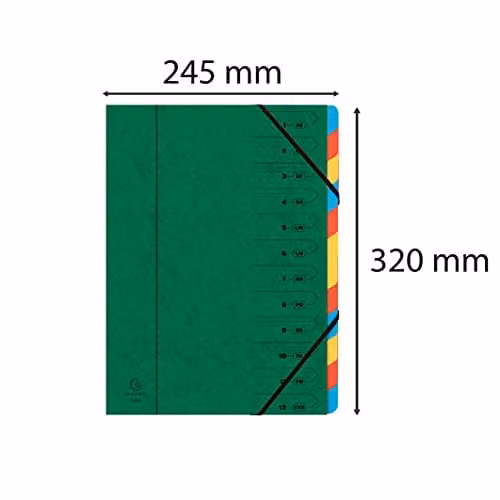 Exacompta Green Stapled Spine Multipart File with 12 Multicoloured Tabs for A4 Documents, W: 24.5 cm, H: 32 cm – 2