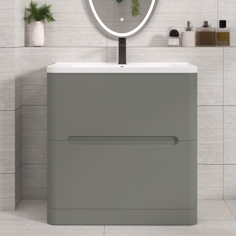 Royal Bathrooms Venice 800mm Sage Green Floor Standing Vanity Unit with 2 Drawers and Ceramic Basin