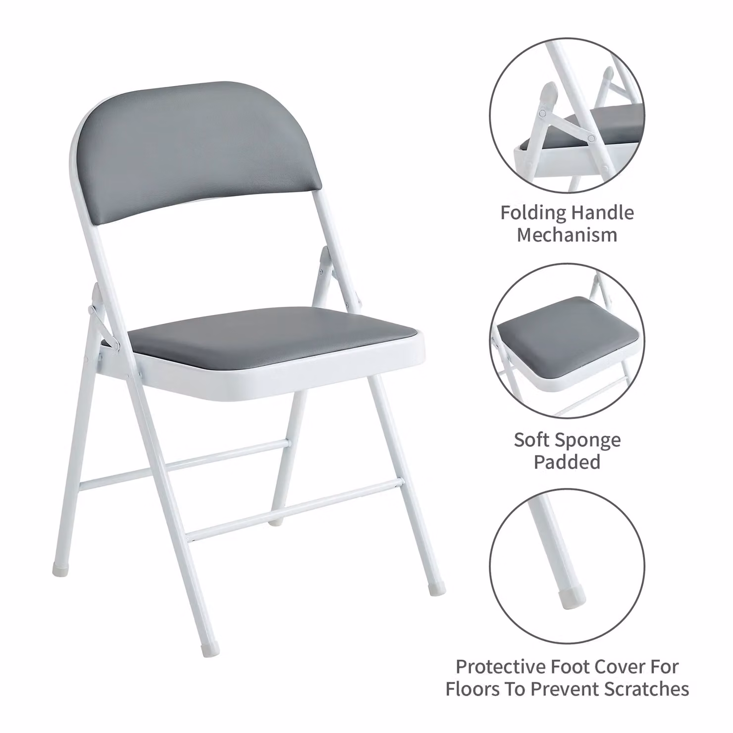 MCC Direct Set of 4 Grey Folding Dining Chairs with Metal Frame and Padded Seats – 2