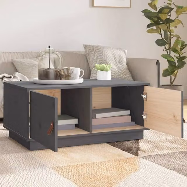 Berkfield Home Beautiful Grey Solid Wood Pine Coffee Table W: 80 cm, D: 50 cm, H: 35 cm – 1