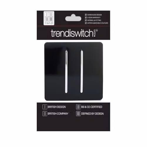 Trendi 2 Gang 3 Way Intermediate 10 Amp Rocker Light Switch with Screwless Raised Front Plate in Piano Black – 5