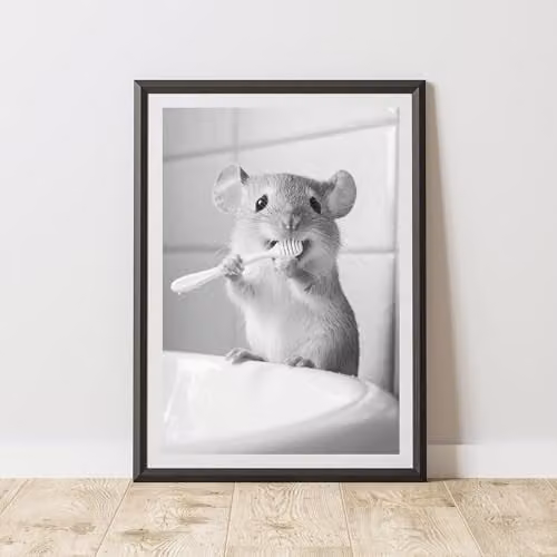 60 Second Makeover Mouse Brushing Teeth Animal Print Paper Poster, A3