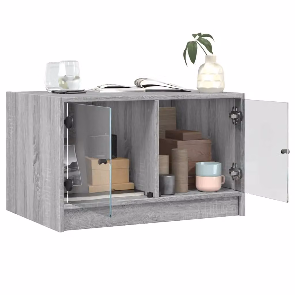 Berkfield Home Modern Coffee Table with Glass Doors in Grey Sonoma, W: 68 cm, D: 50 cm, H: 42 cm – 2