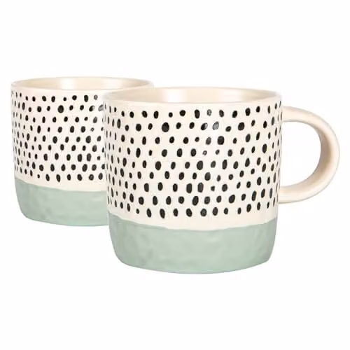 Nicola Spring Blue Dotted Stoneware Coffee Mug Set, 385ml, Pack of 2 – 1