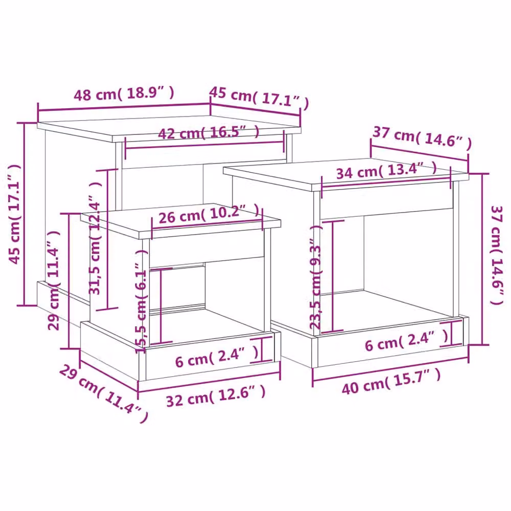 Berkfield Home Nesting Tables, 3 Piece Set in Smoked Oak Brown Engineered Wood – 7