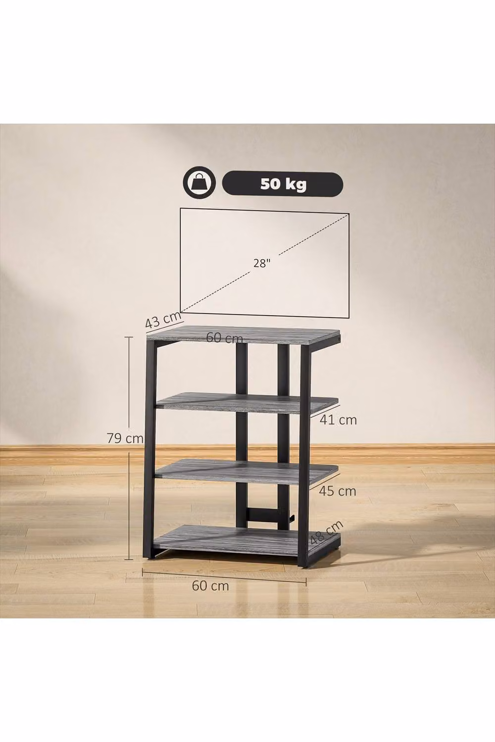 ERGOVEXA HiFi Stand with Four Storage Shelves in Matt Grey, W/D/H: 60.0 x 60.5 x 79.0 cm – 2