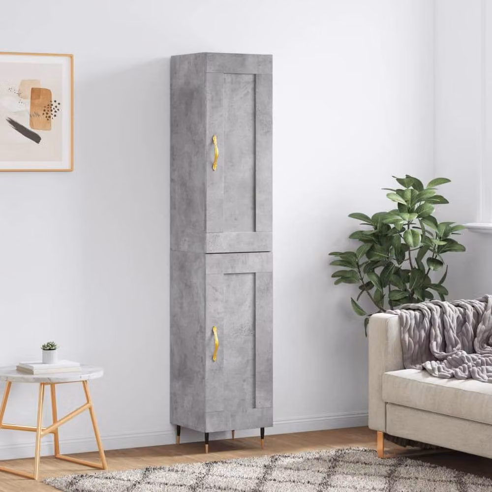 Berkfield Home Modern Highboard in Grey with Hinged Doors and Internal Shelves, W/D/H: 34.5 x 34.0 x 180.0 cm – 2