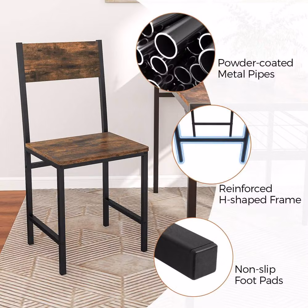 Gymax Set of 2 Industrial Kitchen Side Chairs with Wide Seat in Brown – 6