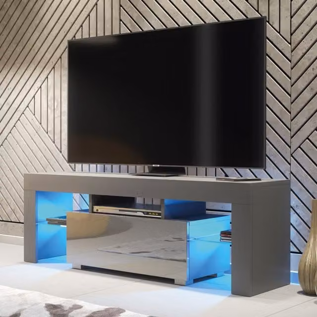 Creative Furniture Floe TV Unit in Dark Grey with Glossy Doors, W: 130 cm, D: 35 cm, H: 45 cm