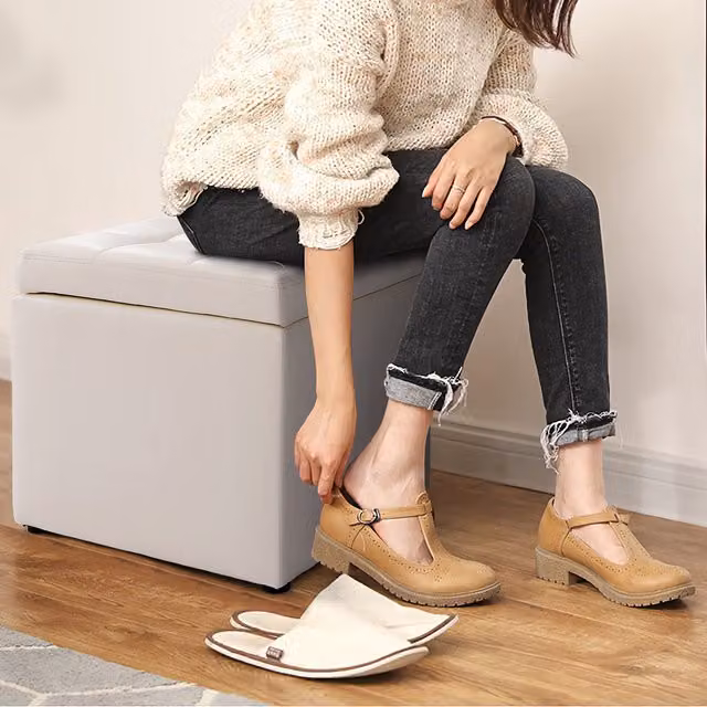 Costway White Faux Leather Cube Storage Ottoman and Padded Foot Stool