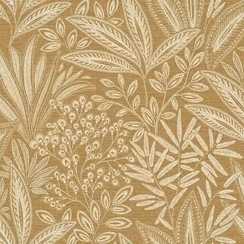 Crown Sahara Leaf Ochre Botanical Floral Washable Wallpaper Roll