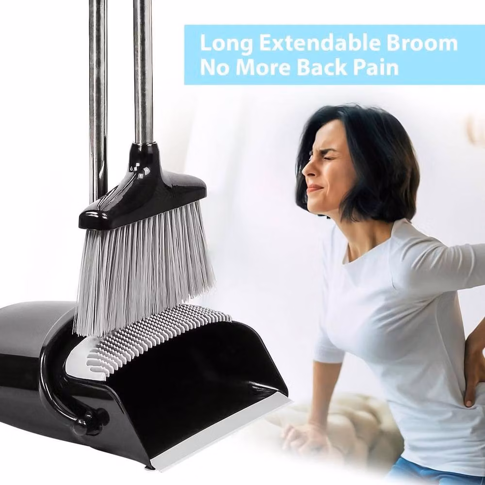 Kelvenix Black and Grey Long Handled Dustpan and Brush Set with Telescopic Handle – 4