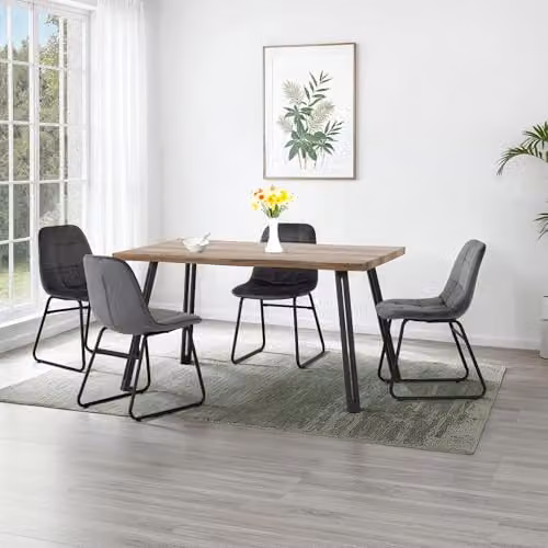 Seconique Quebec Wave Edge Dining Set with Lukas Chairs in Oak and Grey – 7