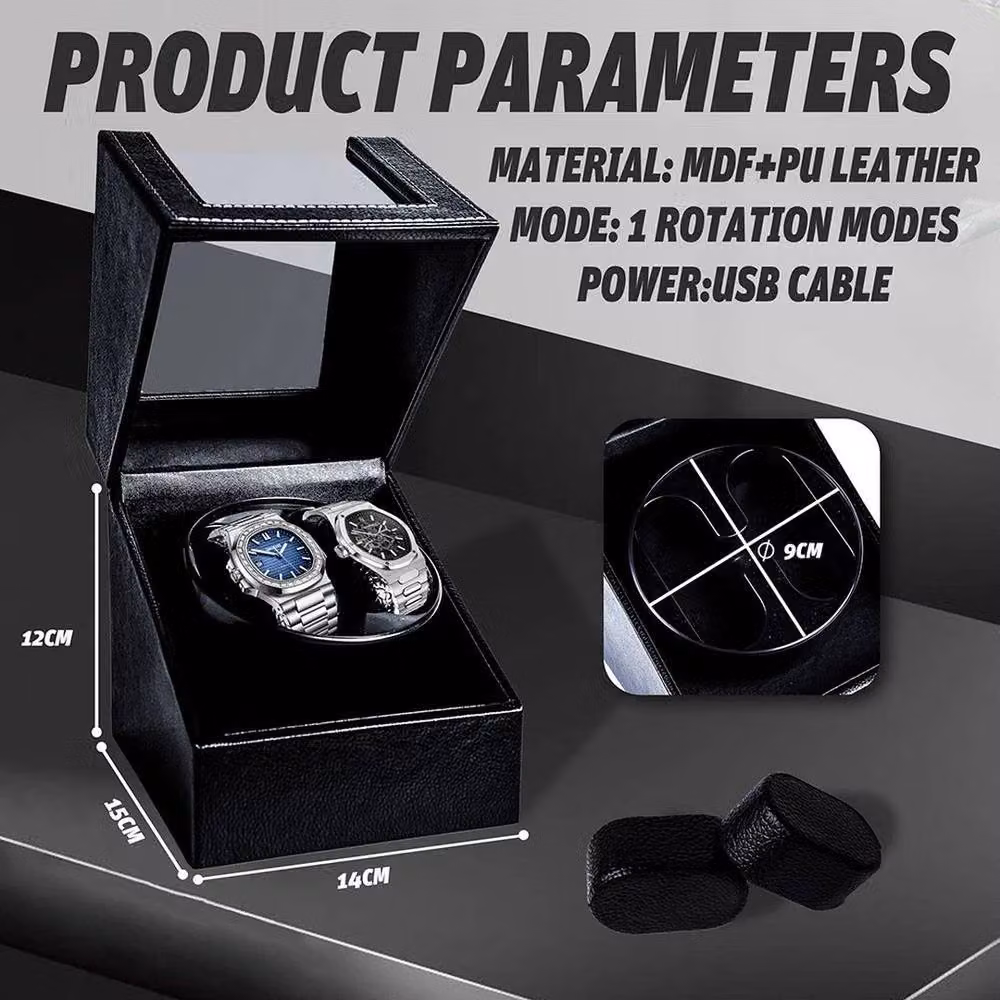 FLAVORA Carbon Fiber LED Watch Winder Box with 5 Rotation Modes in Black – 4