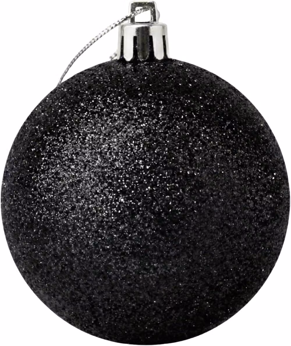 Shatchi Black Glitter Christmas Bauble, Round Plastic Hanging Ornament, Diameter: 20 cm – 9