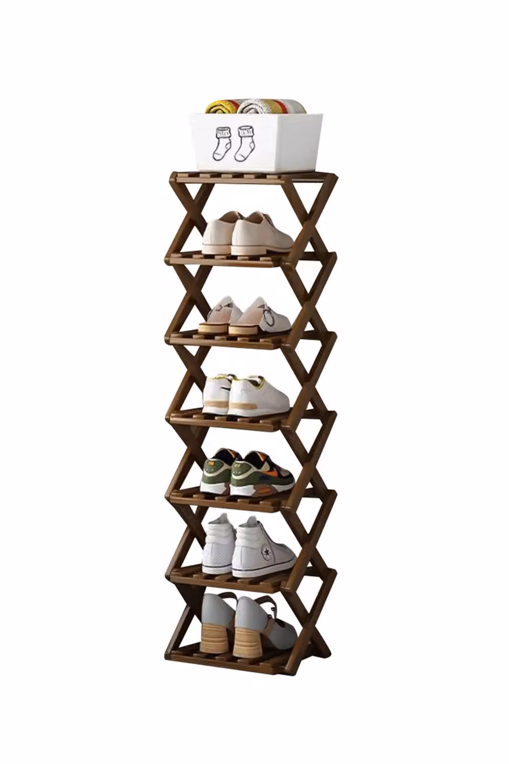 H&O Direct 7-Tier Bamboo Folding Shoe Rack in Brown – 2
