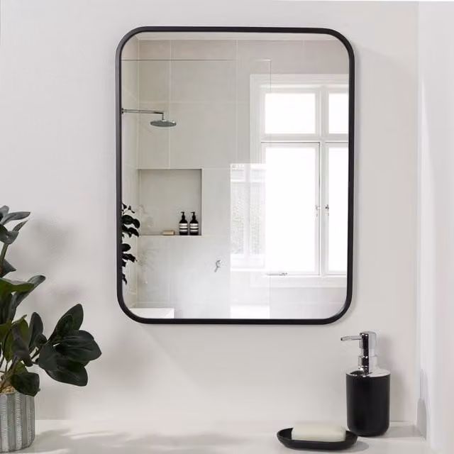 OHS Modern Round Metal Bathroom Wall Mirror in Black or White