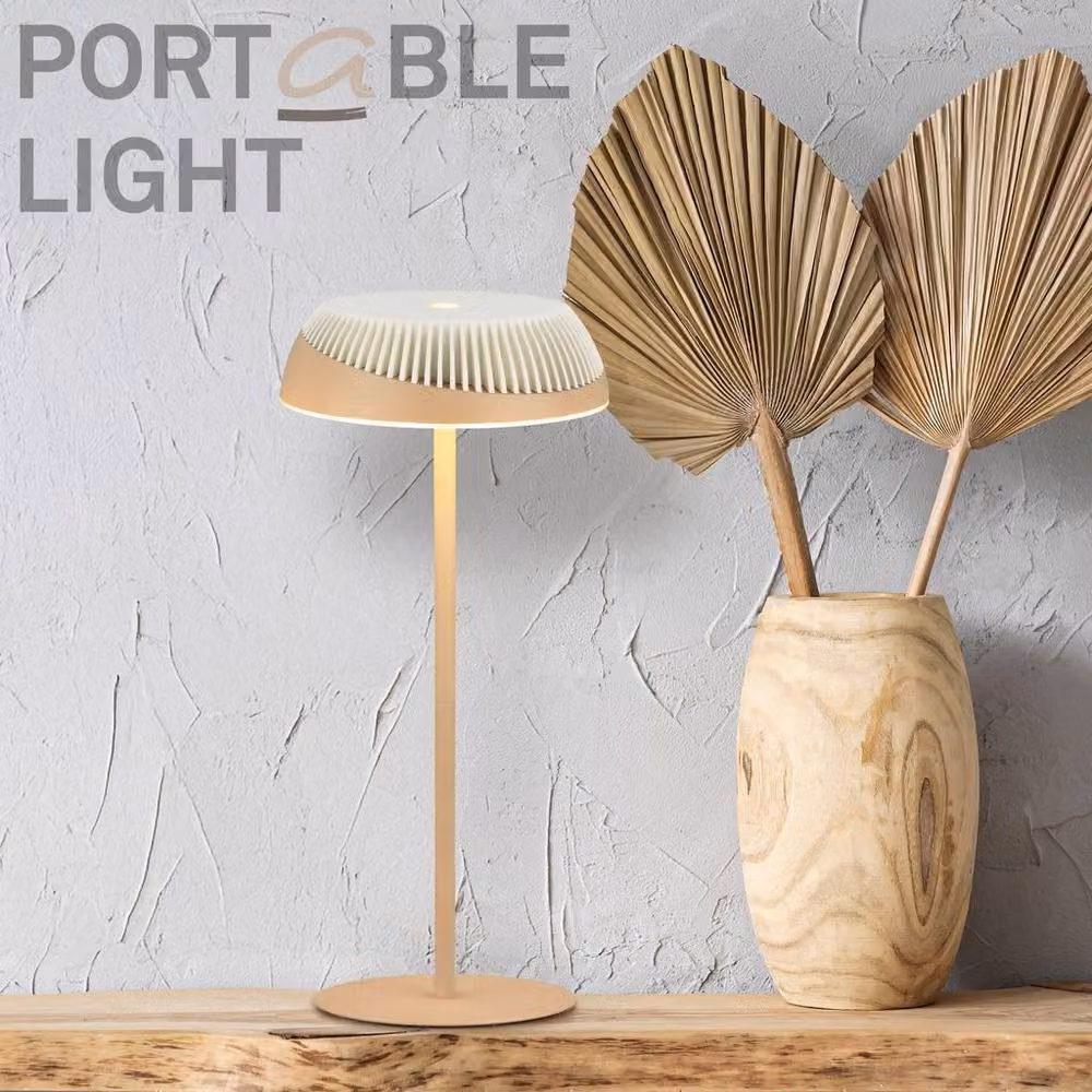 Briloner Alusta Rechargeable LED Table Lamp, Beige Off-White, H 32 cm x W 14 cm, Dimmable Touch Control, IP44 Rated – 3
