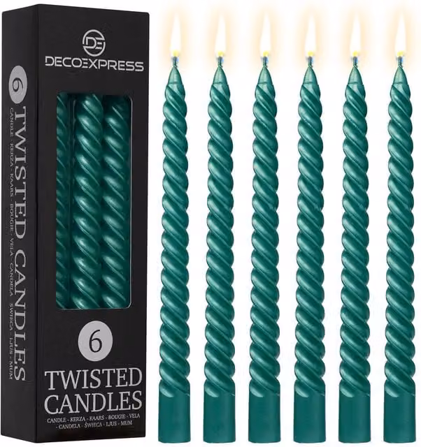 Deco Express Non-Scented Twisted Dinner Candles, Pack of 6, Green – 7