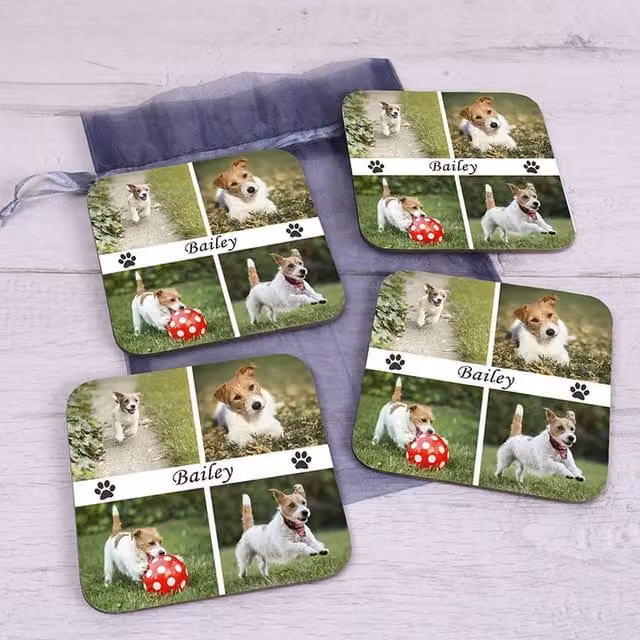 Uniqueful Personalised Pet Photo Set of 4 Multicolour Square Coasters