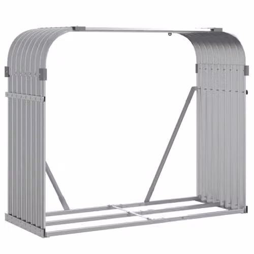 vidaXL Log Holder in Light Grey Matt Galvanised Steel W/D/H: 120 x 45 x 100 cm – 1