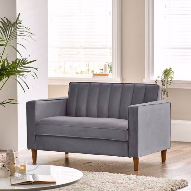 FurnitureboxUK Modern Grey Velvet 2 Seater Sofa with Solid Wood Frame