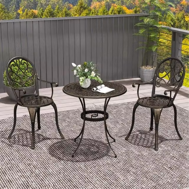 Outsunny Modern Metal Garden Bistro Set in Beige and Brown