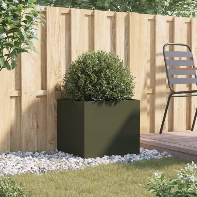 Berkfield Home Steel Planter Tub, Green, W: 49 cm, D: 47 cm, H: 46 cm