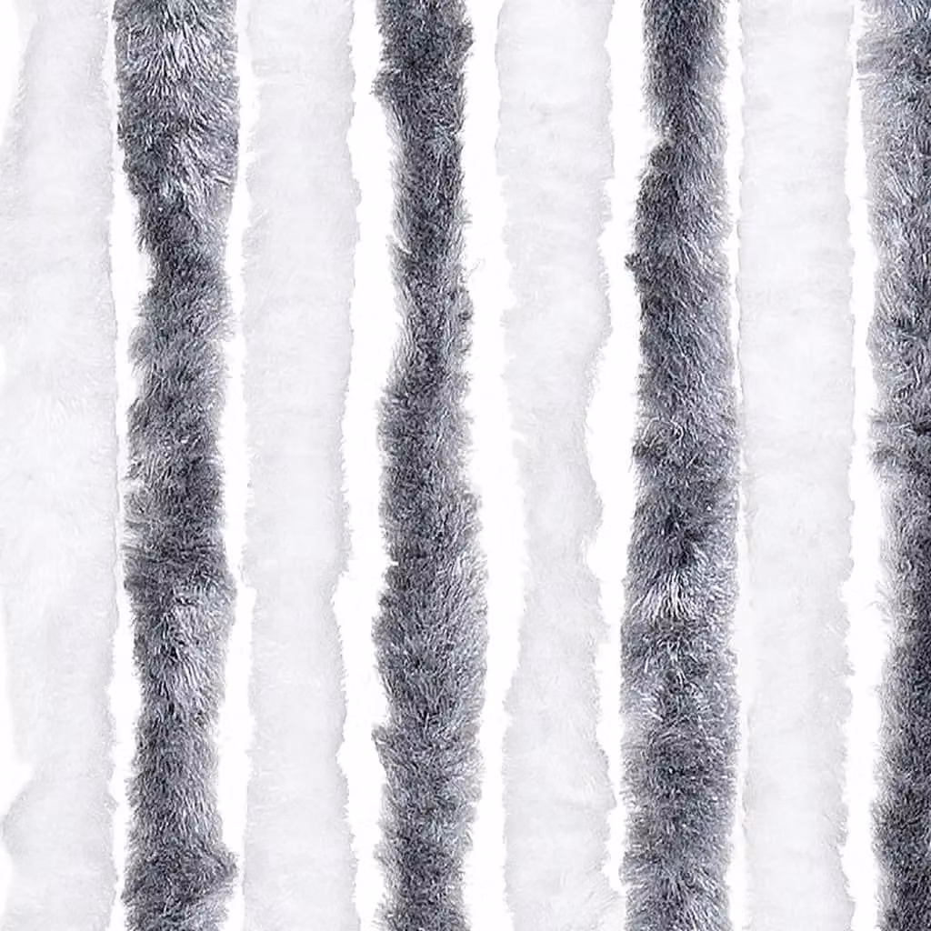 Berkfield Home Grey and White Striped Chenille Fly Curtain, W: 100 cm, H: 230 cm – 3