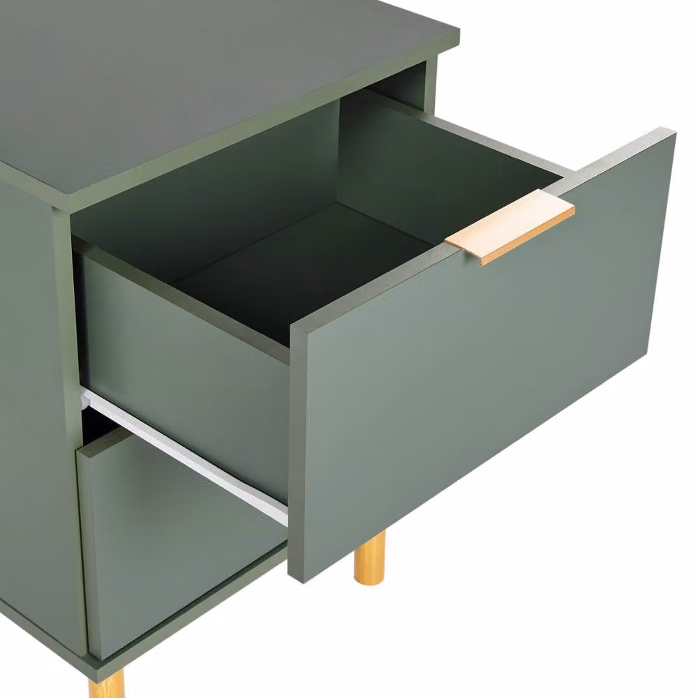 Wyld and Coco Green and Gold 2-Drawer Bedside Table Nightstand – 4