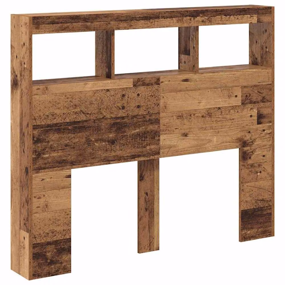 Berkfield Home Rustic Solid Reclaimed Wood Headboard with Integrated Lighting and Shelf in Brown, W/D/H: 120 x 17 x 102 cm – 4