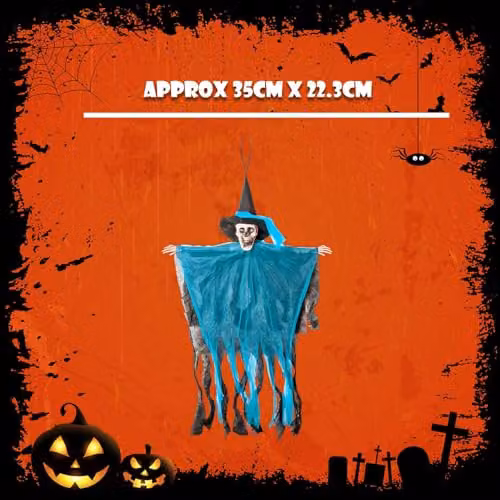 VFM e-Store Hanging Skeleton Halloween Decoration with Light Up Eyes in Blue and Orange – 3