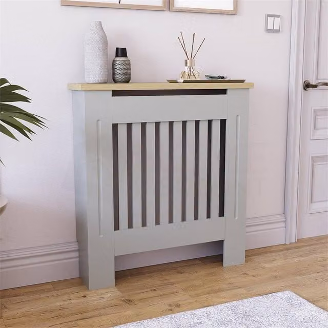 FORGEVIO Modern Wood Grill Cabinet in Grey with Hinged Doors and Internal Shelves