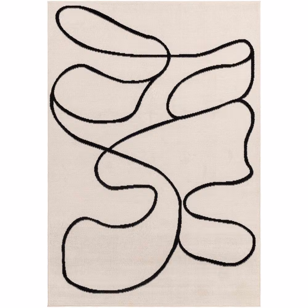 Livabliss Pisa Modern Abstract Rectangular Rug in White, Black and Beige, W/D/H: 80 x 150 x 0.6 cm – 5