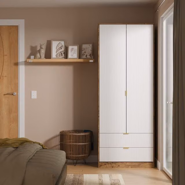 Ready Assembled Bexley 2 Door 2 Drawer Wardrobe in White and Gold with Striped Details – 1