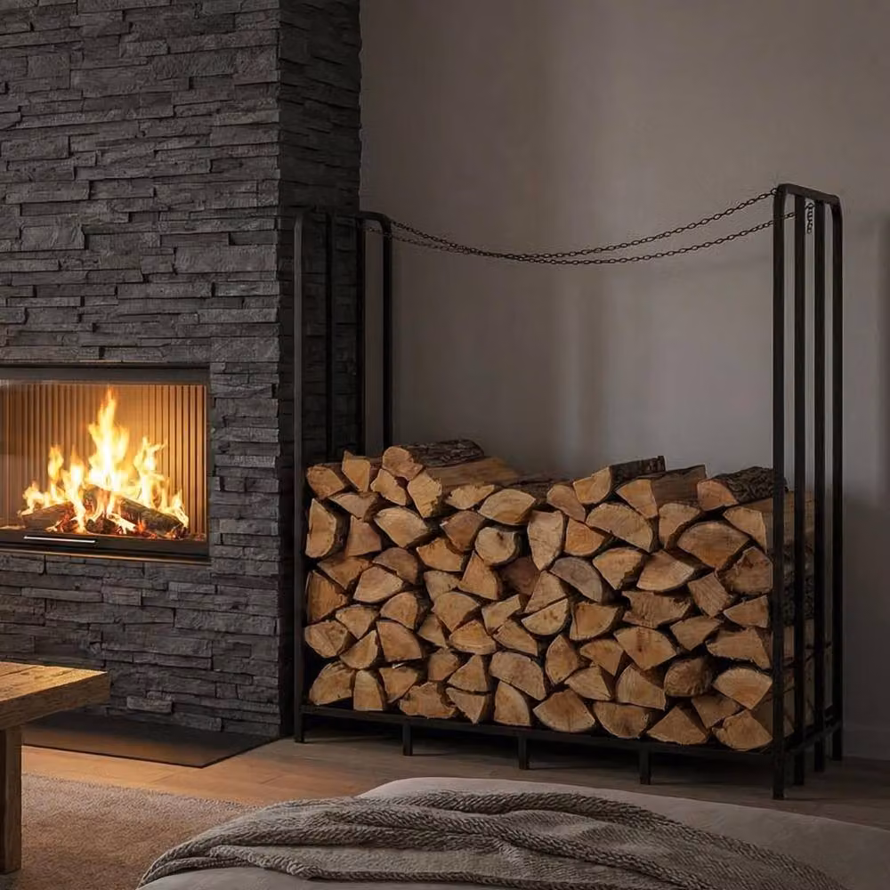 London Boutique Heavy Duty 6FT Steel Firewood Rack and Log Holder in Matt Black – 1
