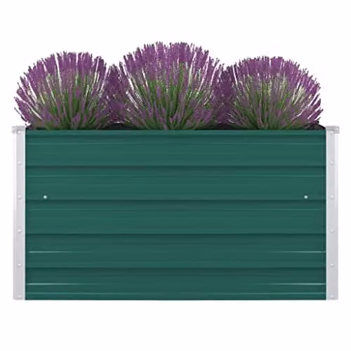 vidaXL Raised Garden Bed in Green Galvanised Steel, W/D/H: 100 x 100 x 45 cm
