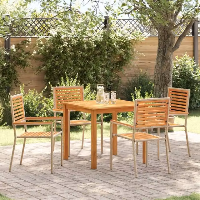 Berkfield Home 5 Piece Beige Poly Rattan and Acacia Wood Garden Dining Set