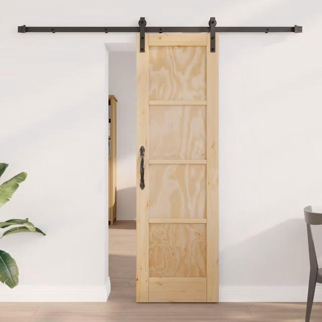 Berkfield Home Rustic Solid Wood Pine Sliding Door with Hardware Set in Beige, W: 61.0 cm, H: 198.5 cm, D: 5.0 cm – 1