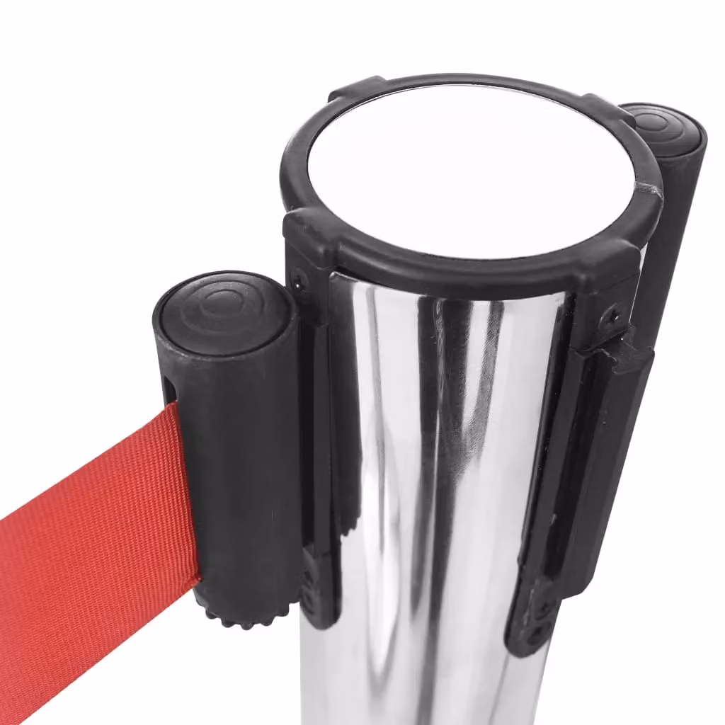 Berkfield Home Stainless Steel Silver Stanchion with Belt Airport Barrier – 3