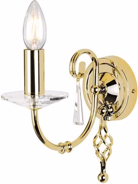 Netlighting Aegean 1 Light Indoor Candle Wall Light in Polished Brass and Yellow Glass with E14 Socket – 1