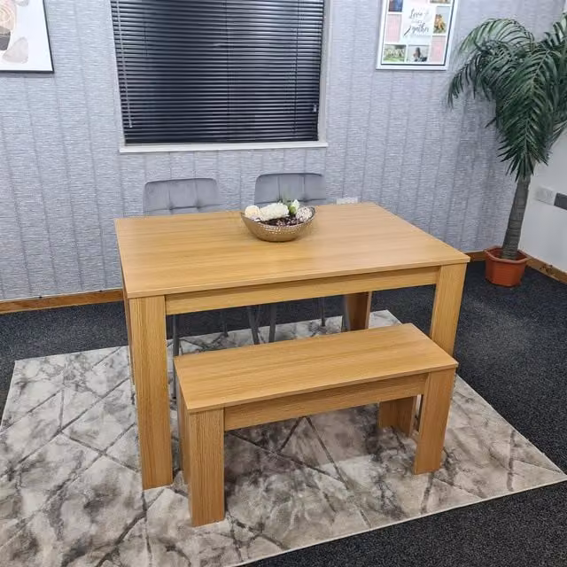 Kosy Koala 6 Seater Dining Table Set with 4 White Gem Chairs and 1 Bench in Brown and White