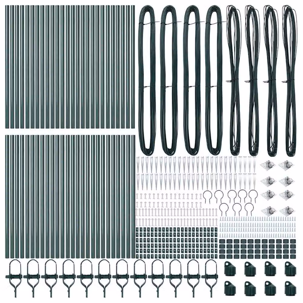 vidaXL 52-piece Green Galvanised Steel Round Fence Posts with Spike, Height: 80 cm, Diameter: 32 mm – 4