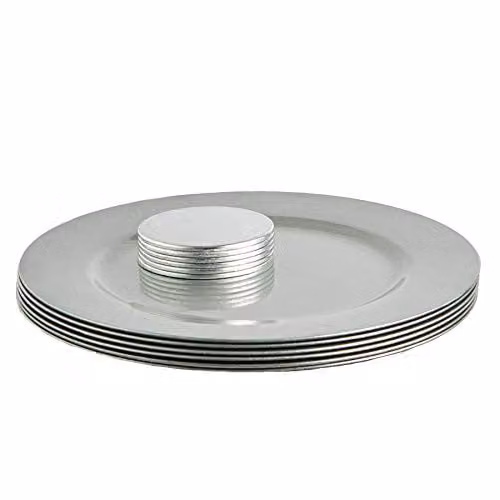 Argon Tableware 12pc Silver Melamine Metallic Charger Plates and Coasters Set, Diameter: 33 cm