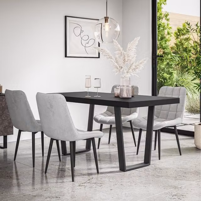 More4Homes Aria Dining Set with Black Rectangular Table and 4 Grey Nova Velvet Chairs