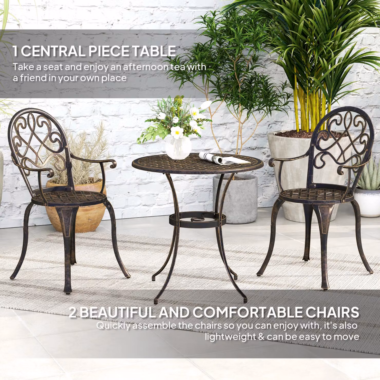 OUTSUNNY 3-Piece Aluminium Bistro Garden Set in Bronze Tone – 4