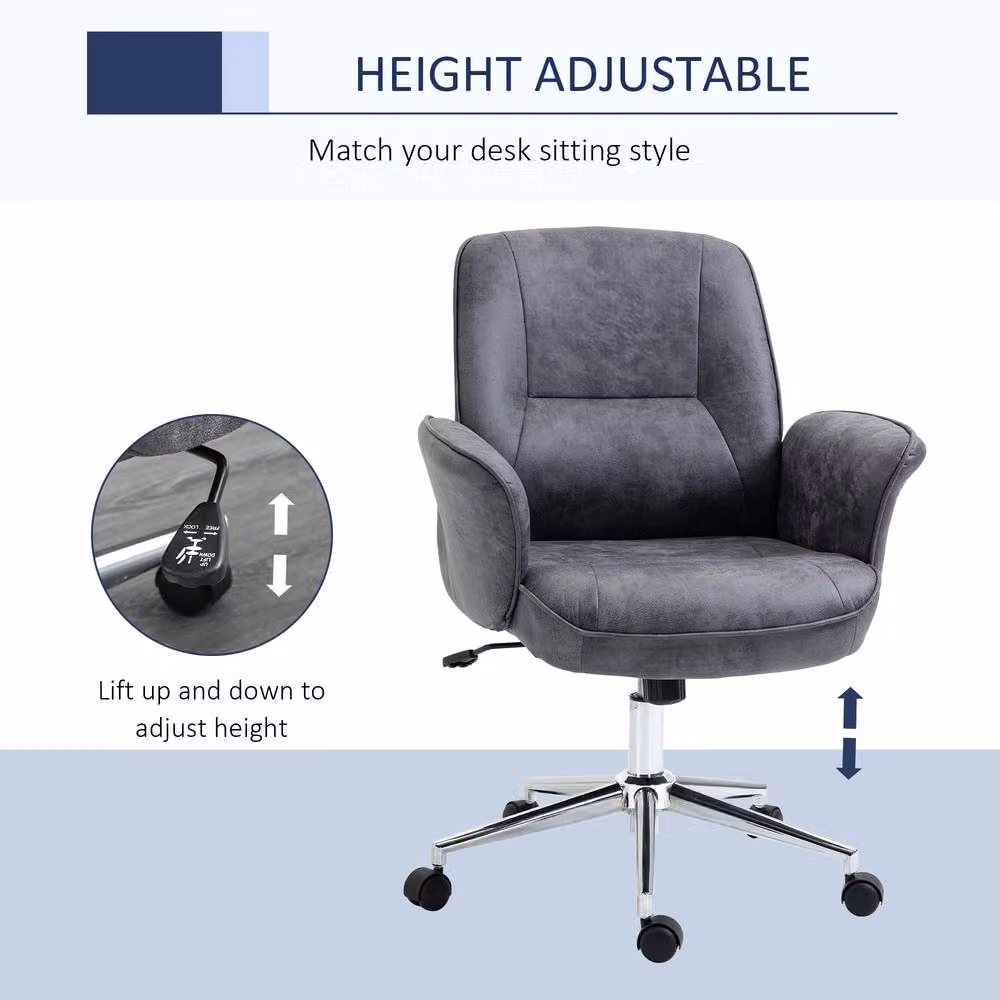 Rolipo Grey Microfibre Swivel Executive Office Chair with Armrests and Castors – 5